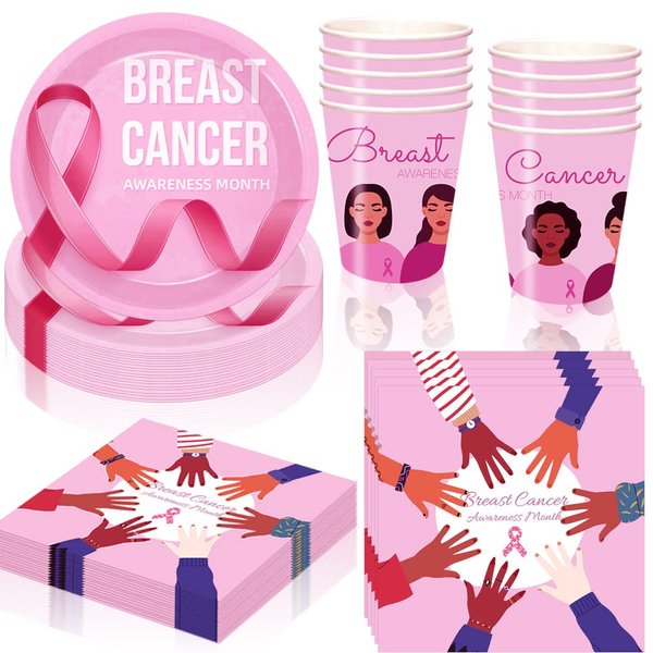 Breast Cancer Awareness Party Supplies Breast Cancer Party Favors Tableware Includes Cups Plates Napkins for Breast Cancer Party Decoration