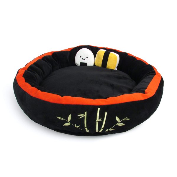 TONBO Soft Plush Small Cute and Cozy Sushi Dog Cat Bed with Two Sushi Crinkle Toys, Washer and Dryer Friendly, (Black)