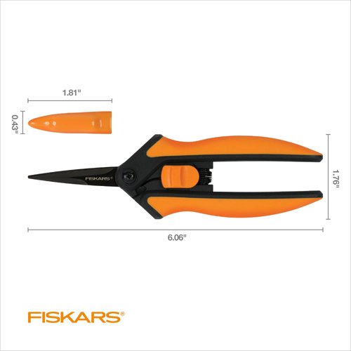 Fiskars Micro-Tip Pruning Snips - 6" Garden Shears with Sharp Precision-Ground Non-Stick Coated Stainless Steel Blade - Gardening Tool Scissors with SoftGrip Handle