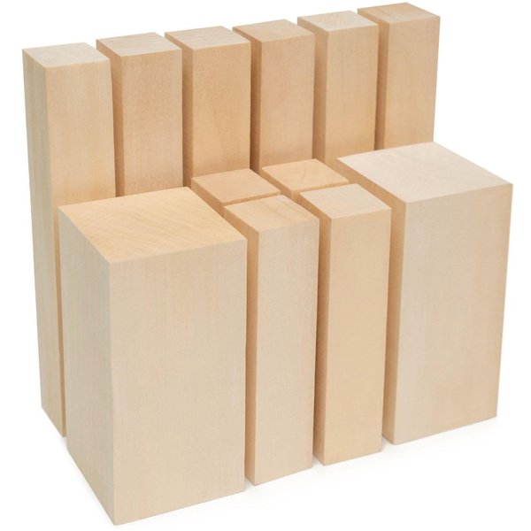 BeaverCraft Basswood Carving Blocks BW12 pcs Whittling Wood Set for Crafts - Wooden Block, Soft Unfinished Wood for Carving