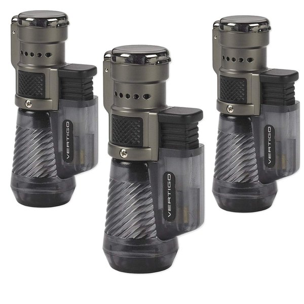 Vertigo by Lotus Cyclone Triple Torch Cigar Lighter Charcoal 3 Pack (Does Not Include Butane)