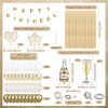 Gold Birthday Decorations for Women Girls,White Gold Happy Birthday Banner Confetti Balloons,Heart Star Balloons,Fringe Curtains,LED Light for Men Boys Birthday Anniversary Party Supplies Favors Decor