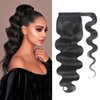 Body Wave Ponytail Extension Human Hair Wrap Around Magic Paste Ponytail Clip In Real Brazilian Virgin Human Hair pieces For Black Women Natural Black 18inch