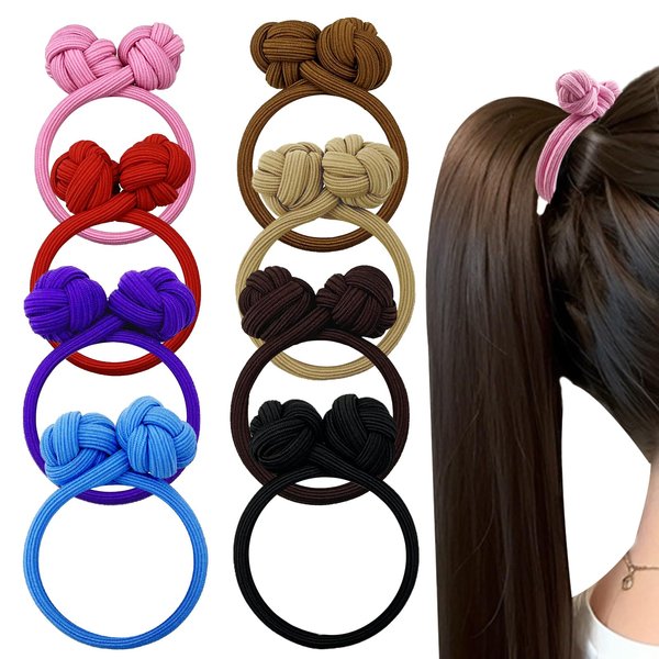 8 PACK Chinese Knot Scrunchies for Women Girls Rubber Band Hair Ball High Elastic Thick Hair Ties for Thick and Thin Hair