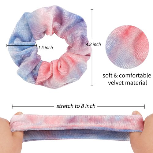 Whavel 16 Pack Tie Dye Scrunchies, Velvet Scrunchies Rainbow Scrunchies Gradient Hair Scrunchies Ponytail Holder Elastic Hair Bands Ties, Hair Accessories for Women Tie Dye Party Favors(Rainbow)
