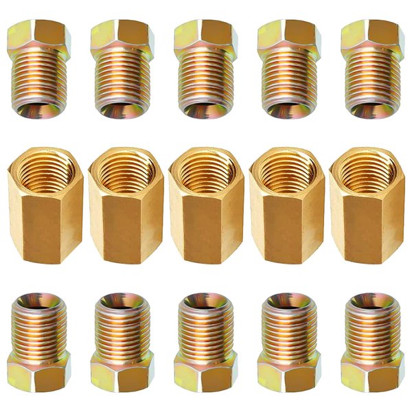 MuHize Upgraded Brake Line Fittings - 15 Pieces 3/8'-24 Threads Assortment Brake Fitting for 3/16 Inch Brake Line Tube (5 Unions, 10 Nuts)