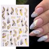 Marble Wave Nail Art Stickers Decals, 3D Stripe Line Nail Self-Adhesive Sticker Designs, Gold Line Heart Nail Transfer Decal Decorations for Women Girls DIY French Nail Art Sticker Resin Nail Art Tips