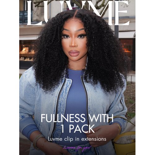 LUVME HAIR Clip in Hair Extensions Real Human Hair Fullness with 1 Pack 135g Kinky-Curly Thick Natural Black Hair Extensions Clip ins 7pcs 16clips 20 inch Hair Extensions