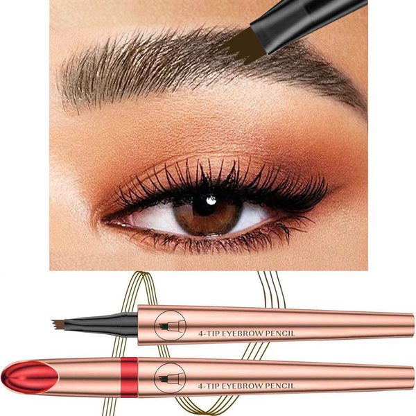 SAUBZEAN Dark Brown Eyebrow Pencil Makeup, Waterproof Hypoallergenic Long Lasting Eye Brow Pen for Women, 4 Micro-Fork Tips Creates Natural Looking Eyebrow Tattoos