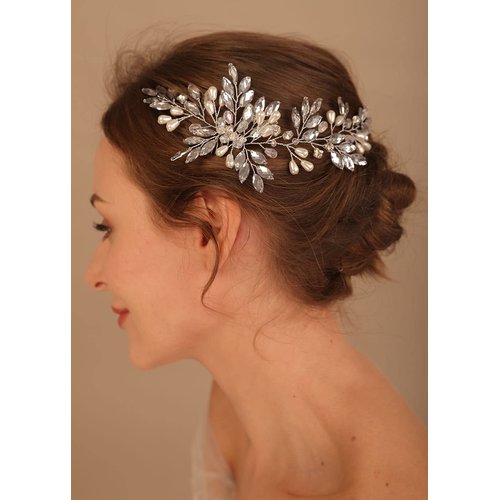Denifery Bridal Hair Comb Bridal Hair Vine Crystals Bridal Wedding Hairpiece Wedding Hair Vine Pearl Hair Vine with Comb for Women and Girls (Style 5)