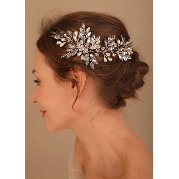 Denifery Bridal Hair Comb Bridal Hair Vine Crystals Bridal Wedding Hairpiece Wedding Hair Vine Pearl Hair Vine with Comb for Women and Girls (Style 5)