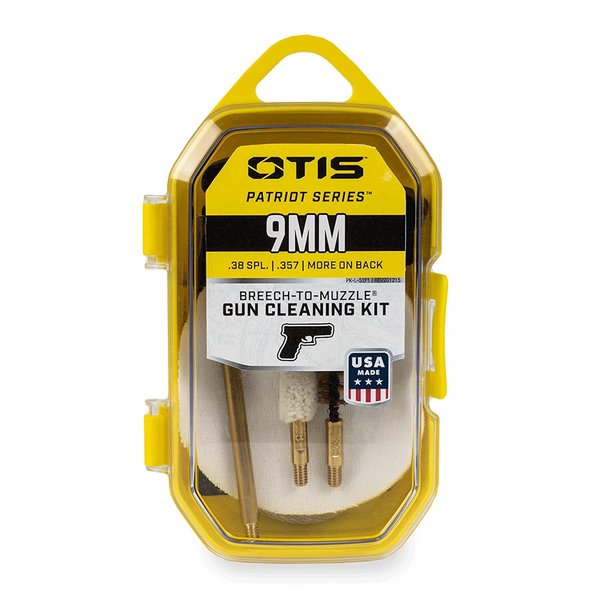 Otis Technology Patriot Series Pistol Cleaning Kit, Includes Cotton Patches, Brush, 8” Memory-Flex Cable, T-Handle, .38 cal/9mm, FG-701-9MM