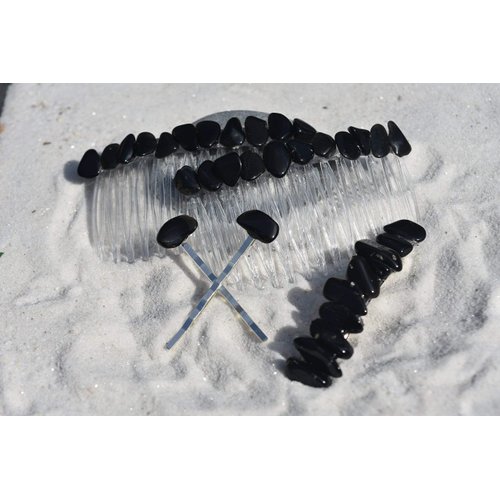 Apache Tears Stone Hair Clip Set - Includes 2 Hair Combs, 1 60 mm French Barrette, 2 Hair Pins