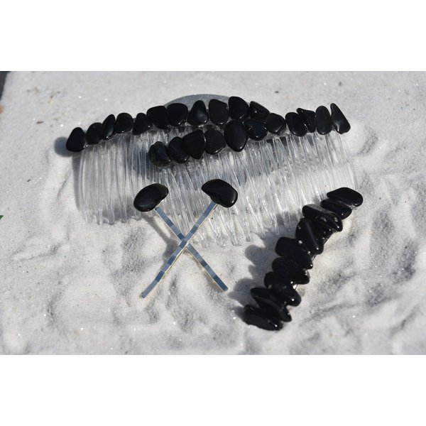 Apache Tears Stone Hair Clip Set - Includes 2 Hair Combs, 1 60 mm French Barrette, 2 Hair Pins