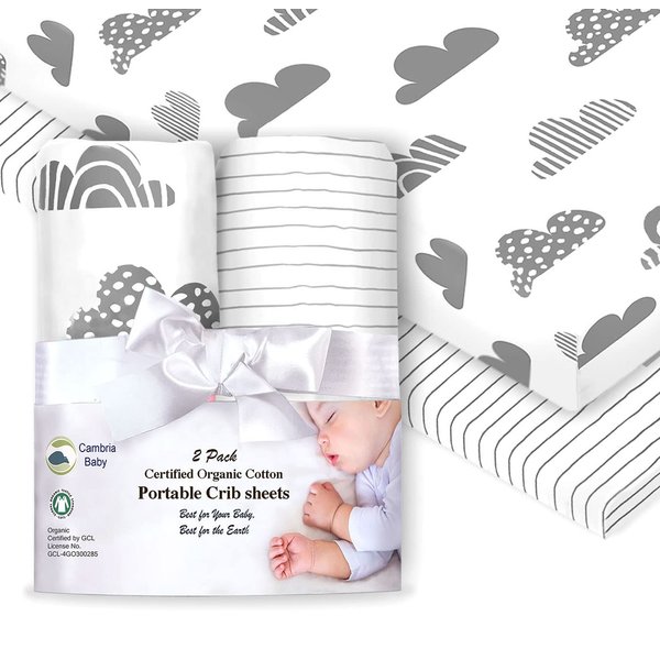 100% Organic Cotton Fitted Sheets for Graco Pack n Play, Babyletto, Pamo Babe, Hiccapop, Dream on Me, Evenflo, Baby Trend, Hygge Hush Portable/Mini Crib/Playards