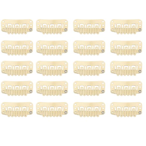 20pcs Hair Extension Clips U-Shape Stainless Snap Clips for Wigs, Hair Extensions,Hairpieces,Wig Accessories Clips, Wig Combs (Beige)