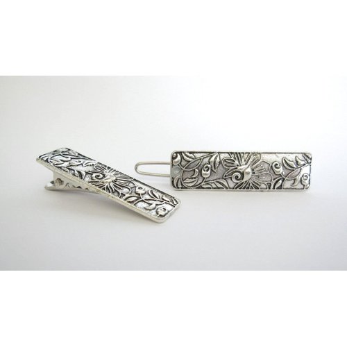 Generic Small silver metal filigree leaf hair alligator clip barrette for fine thin hair (Clip quantity: 1 clip, Pattern: Barrette)
