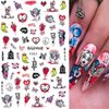 8 Sheets Halloween Nail Art Stickers Self-Adhesive 3D Gothic Nail Stickers Green Monster Skull Snake Rose Flower Design Nail Charm Scream Ghost Nail Decals for Women DIY Halloween Nail Art Decorations