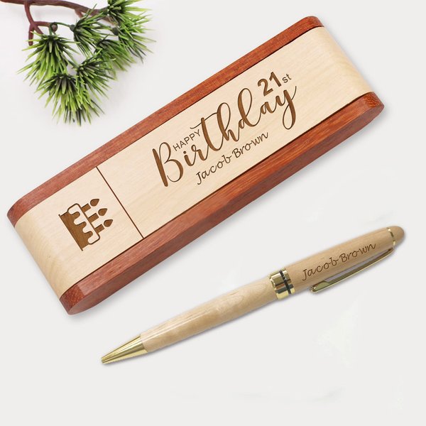 Personalized Pens Ballpoint Custom Birthday Engraved Pens Gifts for Men Women Him Husband Dad Grandad Grandchild Nanny Daughter Granddaughter ECO-Friendly Wooden Engraved Pen Gadgets Gift(Birthday)