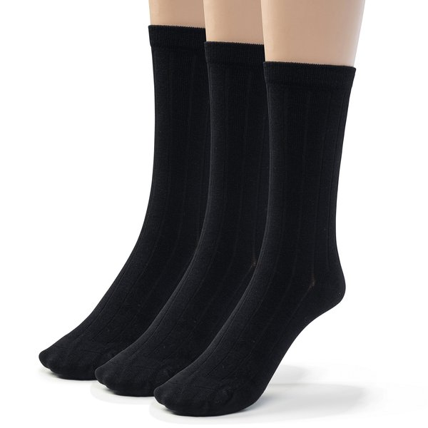Silky Toes Bamboo Cotton Ribbed Crew Boys School Uniform Socks (Medium (8-9), Black)