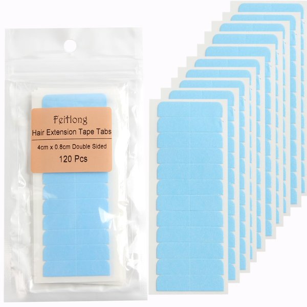 FeiHong 120 Pcs Hair Extension Tape Tabs, Double Sided Replacement Tape for Tape in Human Hair Extensions, Adhesive Tapes for Wigs Lace Front Toupee Hairpieces