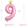 40 Inch Crown Pink Number 9 Balloon, Big Conjoined Baby Pink Foil Mylar Helium Digit 9 Balloon for Girl 9th Birthday Party Decorations Anniversary Decor Theme Party Supplies