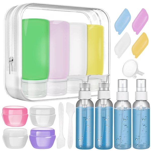 Muslish 21 Pack Leak Proof Silicone Travel Bottles Set, TSA Approved Containers for Toiletries, Travel Size Accessories and Shampoo Conditioner Bottles with Toiletry Bag (BPA Free)