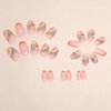 Spring New Year Press on Nails Short Almond French Fake Nails, Orange Leaf Flower Acrylic Nails Tip, Natural Fit Glossy Gel Manicure Stick on Nails with Glue, False Nails Kit 12Sizes 24Pcs