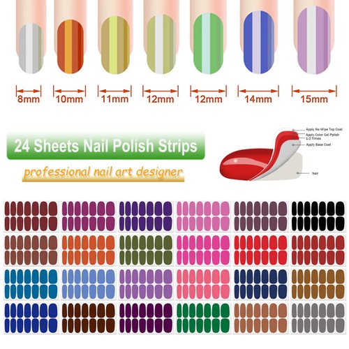 DANNEASY 24 Sheets Solid Color Nail Wraps Stick on Nail Polish Stickers for Women Self Adhesive Nail Polish Strips Gel Nail Strips Nail Art Sticker Manicure Kit with Nail File, Cuticle Stick