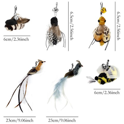 SUBANG 6 Pieces Cat Feather Toys Replacement Cat Toy Wand Refills Cat Toy Replacement Natural Bird Feathers for Cat Toys