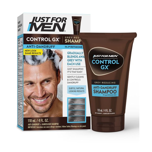 Just For Men Control GX Grey Reducing Anti-Dandruff Shampoo, Gradual Hair Color, Controls Dandruff with Zinc Treatment, 4 Fl Oz - Pack of 1 (Packaging May Vary)