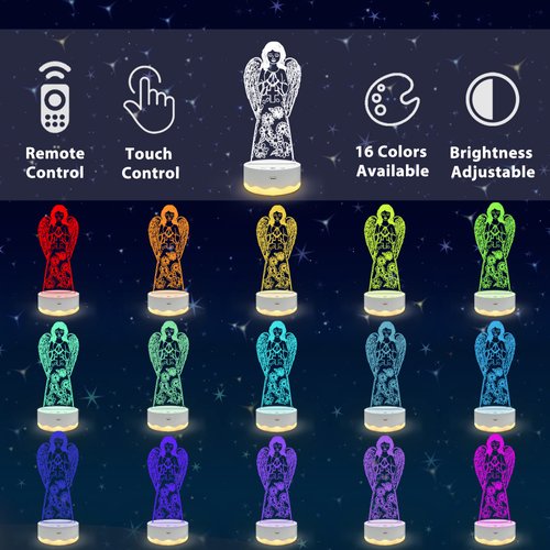 Lampeez Angel Lights Kids 3D Night Light Optical Illusion Lamp with 16 Colors Remote Control Changing Birthday Xmas Guardian Angel Gifts Idea for Boys and Girls