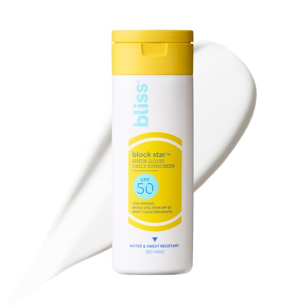 Bliss Block Star Sheer Liquid Face Sunscreen SPF 50-2 fl oz. - 100% Mineral Broad Spectrum Sunscreen With Zinc Oxide & Titanium Dioxide - Non Greasy Invisible finish