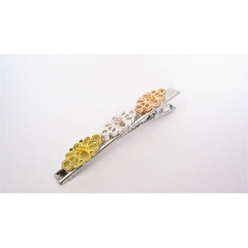 Generic Slim 2.25 inch silver rose gold filigree alligator hair clip fine thin hair