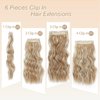 Clip in Hair Extensions Long Wavy Synthetic Hairpieces 20 Inch Ash Blonde Mix Bleach Blonde 6PCS Thick Hairpieces Fiber Double Weft Hair for Women
