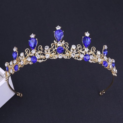 Rhinestone Princess Tiara Hair Band Bridal Wedding Prom Crown For Little Girl Costume Party Accessories (Blue)