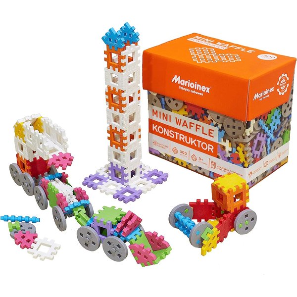 Mini Waffle Block Construction Playset for Kids- Big Box- 300 Rainbow Interlocking Puzzle Pieces-Improves Fine Motor Skills- STEM/ STEAM Building Montessori Toys for Boys and Girls Ages 3+