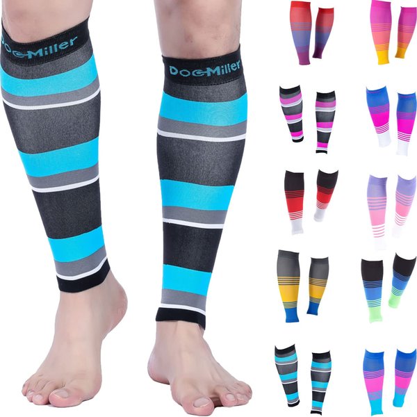 Doc Miller Calf Compression Sleeve Men and Women 20-30 mmHg, Shin Splint Compression Sleeve for Varicose Veins and Maternity 1 Pair ( Black Blue Gray White, Small)