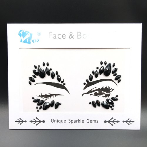 Black Face Jewels Halloween Rhinestones self Adhesive Crystal Face Gems Halloween Beauty Body Glitter Tattoo Eyebrow Face Body Jewelry (Black)