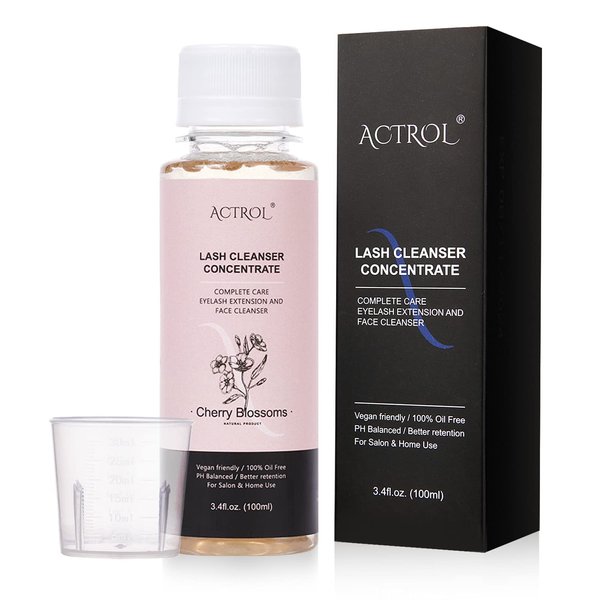 ACTROL Eyelash Shampoo Concentrate 100ml Lash Extensions Cleanser Concentrate Cherry Blossom Natural Foaming Shampoo DIY Wash for Extensions Lashes with Salon Home Care-Makes 60ml Bottles