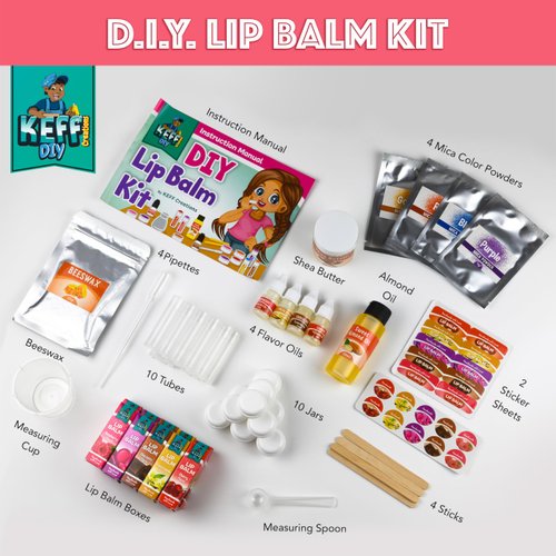 KEFF 51Pcs Lip Balm Making Kit - Make Your Own Lip Gloss Kit for Kids & Girls - Natural Lip Gloss Making Kit Stuff for Teen Girls with Beeswax, Shea Butter, Flavor Oils, Mica Color Powders & More