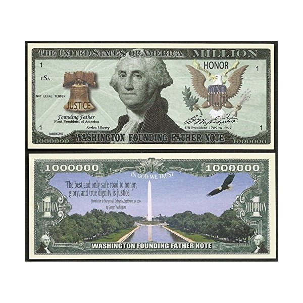 George Washington Founding Father Washington Monument Novelty Million Dollar Bill - LOT of 2 Bills