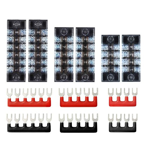 Terminal Strips, FIXITOK 6 Sets 4/5/6 Positions Terminal Block Strips Waterproof 600V 15A Screw Terminal Strips with 400V 15A Pre-Insulated Terminal Barrier Strip Jumper