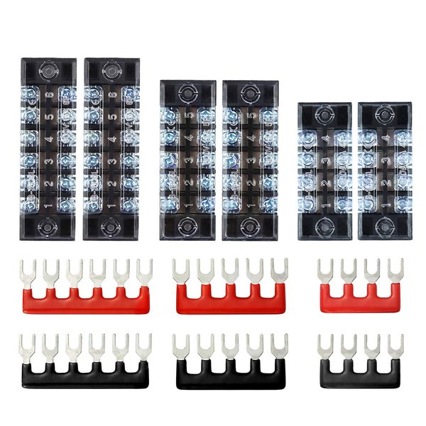 Terminal Strips, FIXITOK 6 Sets 4/5/6 Positions Terminal Block Strips Waterproof 600V 15A Screw Terminal Strips with 400V 15A Pre-Insulated Terminal Barrier Strip Jumper