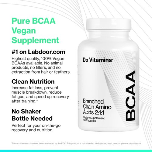 Do Vitamins Branched Chain Amino Acids (BCAA) Capsules, Vegan AjiPure BCAAs, 1 on Labdoor, 2:1:1, 2100 mg, Amino Acids Supplement, Keto, Paleo, Third-Party Tested, 90 Count