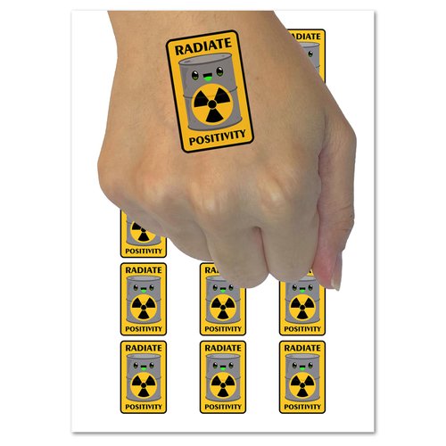 Radiate Positivity Radioactive Material Barrel Temporary Tattoo Water Resistant Fake Body Art Set Collection - 15 2" Tattoos (1 Sheet)