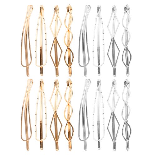 KALLORY 16pcs Geometric Hair, Metal Bobby Gold Hair Barrettes Simple Hair Clips for Styling Hair Bobby Pin