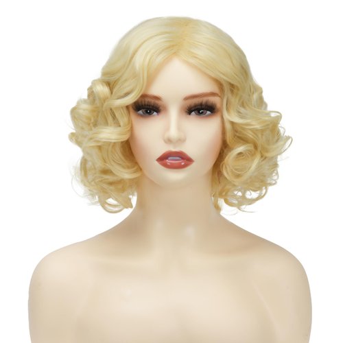 Sabosi Short Blonde Curly Wig Gold Curly Shoulder Length Natural Looking Synthetic Heat Resistant Fiber Wig for Daily Use With Wig Cap
