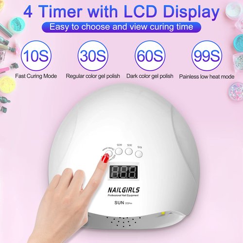 UV LED Nail Lamp, NAILGIRLS 150W Nail Dryer for Gel Nail Polish 4 Timer Setting with Automatic Sensor, UV Nail Light Curing Lamp for Home, Salon