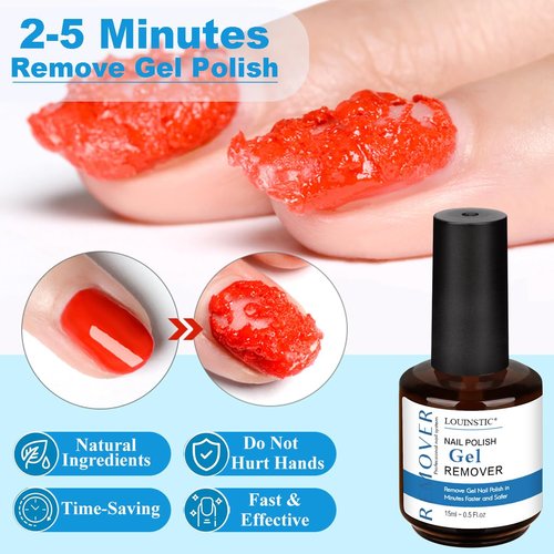 LOUINSTIC Gel Nail Polish Remover with Cuticle Oil for Nails, Gel Remover Quick Remove Gel Nail Polish within 3-5 mins, Nail Polish Gel Remover removedor de esmalte gel